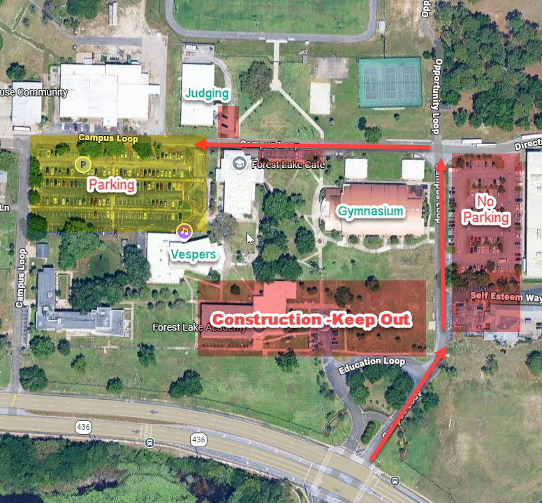 Parking map for Forest Lake Academy