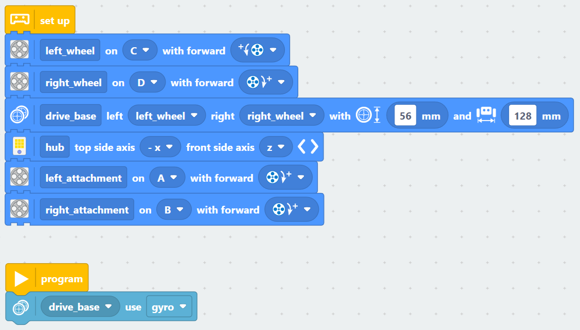 Example Pybricks setup block program